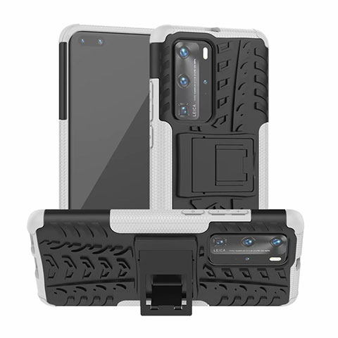 Custodia Silicone e Plastica Opaca Cover con Supporto R01 per Huawei P40 Pro Argento
