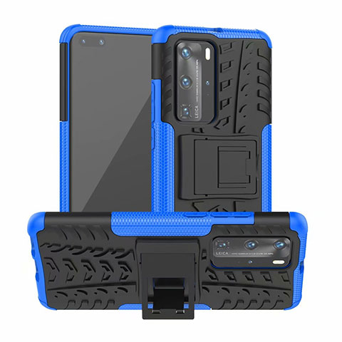 Custodia Silicone e Plastica Opaca Cover con Supporto R01 per Huawei P40 Pro Blu