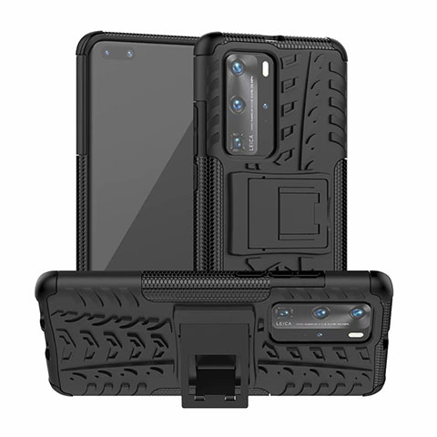 Custodia Silicone e Plastica Opaca Cover con Supporto R01 per Huawei P40 Pro Nero