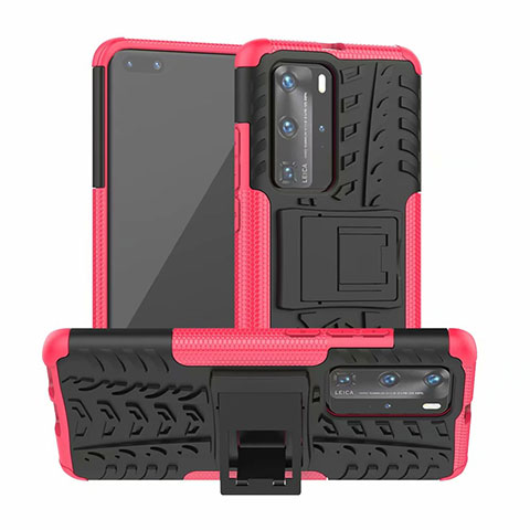 Custodia Silicone e Plastica Opaca Cover con Supporto R01 per Huawei P40 Pro Rosa