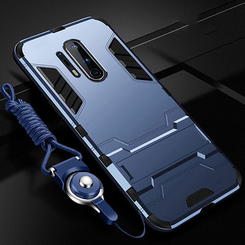 Custodia Silicone e Plastica Opaca Cover con Supporto R01 per OnePlus 8 Pro Blu