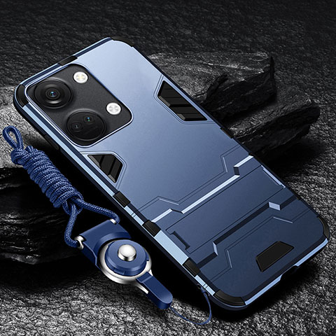 Custodia Silicone e Plastica Opaca Cover con Supporto R01 per OnePlus Ace 2V 5G Blu