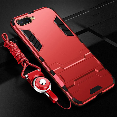 Custodia Silicone e Plastica Opaca Cover con Supporto R01 per Oppo K1 Rosso