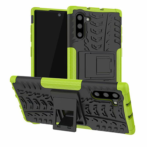 Custodia Silicone e Plastica Opaca Cover con Supporto R01 per Samsung Galaxy Note 10 5G Verde