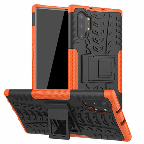 Custodia Silicone e Plastica Opaca Cover con Supporto R01 per Samsung Galaxy Note 10 Plus 5G Arancione