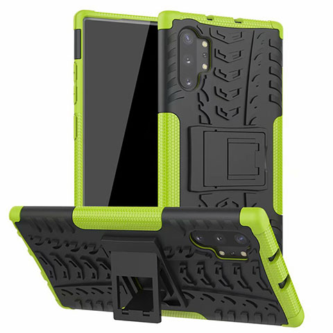 Custodia Silicone e Plastica Opaca Cover con Supporto R01 per Samsung Galaxy Note 10 Plus 5G Verde