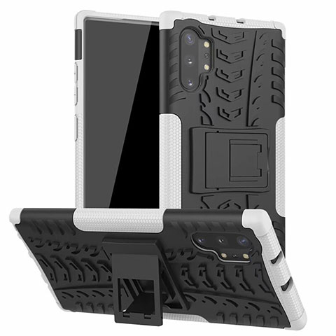 Custodia Silicone e Plastica Opaca Cover con Supporto R01 per Samsung Galaxy Note 10 Plus Bianco