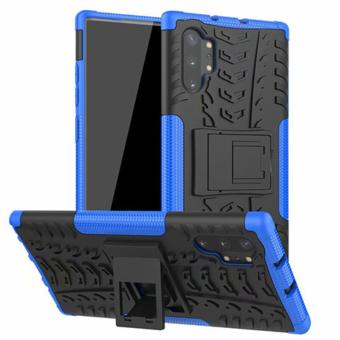 Custodia Silicone e Plastica Opaca Cover con Supporto R01 per Samsung Galaxy Note 10 Plus Blu