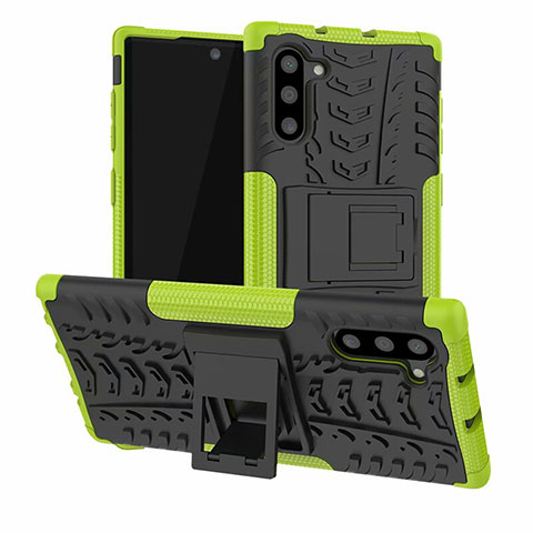 Custodia Silicone e Plastica Opaca Cover con Supporto R01 per Samsung Galaxy Note 10 Verde