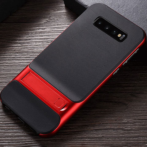 Custodia Silicone e Plastica Opaca Cover con Supporto R01 per Samsung Galaxy S10 Plus Rosso