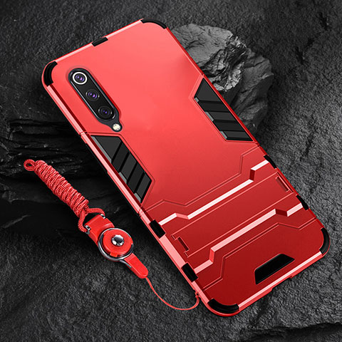 Custodia Silicone e Plastica Opaca Cover con Supporto R01 per Xiaomi Mi A3 Rosso