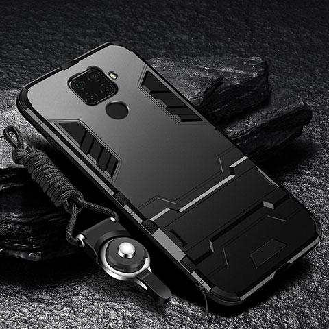 Custodia Silicone e Plastica Opaca Cover con Supporto R01 per Xiaomi Redmi Note 9 Nero