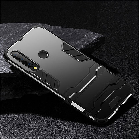 Custodia Silicone e Plastica Opaca Cover con Supporto R02 per Huawei Honor 20E Nero