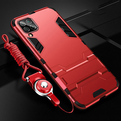 Custodia Silicone e Plastica Opaca Cover con Supporto R02 per Huawei P40 Lite Rosso