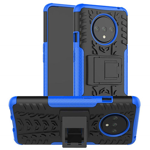 Custodia Silicone e Plastica Opaca Cover con Supporto R02 per OnePlus 7T Blu
