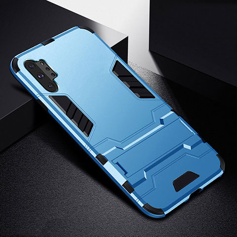 Custodia Silicone e Plastica Opaca Cover con Supporto R02 per Samsung Galaxy Note 10 Plus 5G Cielo Blu