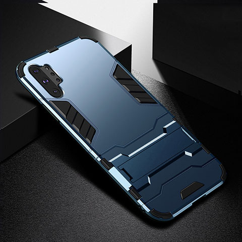Custodia Silicone e Plastica Opaca Cover con Supporto R02 per Samsung Galaxy Note 10 Plus Blu
