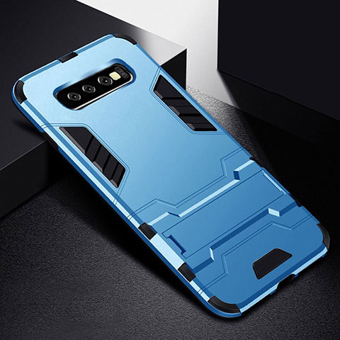 Custodia Silicone e Plastica Opaca Cover con Supporto R02 per Samsung Galaxy S10 5G Blu