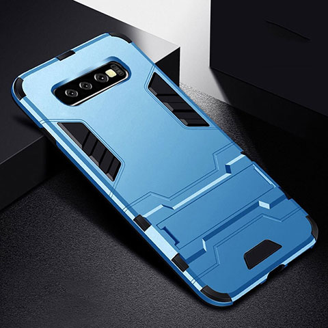 Custodia Silicone e Plastica Opaca Cover con Supporto R02 per Samsung Galaxy S10 Plus Cielo Blu
