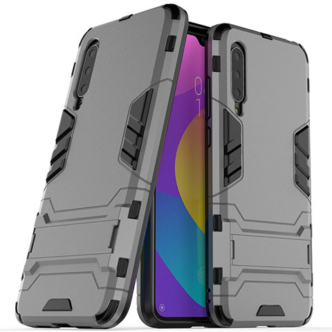 Custodia Silicone e Plastica Opaca Cover con Supporto R02 per Xiaomi Mi A3 Grigio