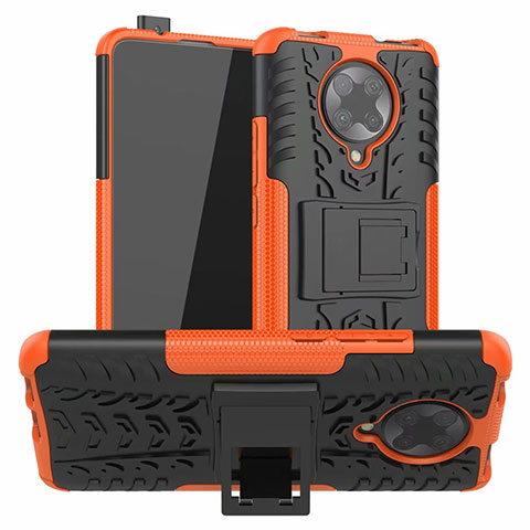Custodia Silicone e Plastica Opaca Cover con Supporto R02 per Xiaomi Poco F2 Pro Arancione