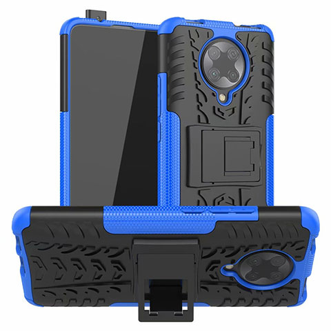 Custodia Silicone e Plastica Opaca Cover con Supporto R02 per Xiaomi Poco F2 Pro Blu