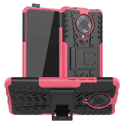 Custodia Silicone e Plastica Opaca Cover con Supporto R02 per Xiaomi Redmi K30 Pro Zoom Rosa