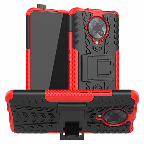 Custodia Silicone e Plastica Opaca Cover con Supporto R02 per Xiaomi Redmi K30 Pro Zoom Rosso