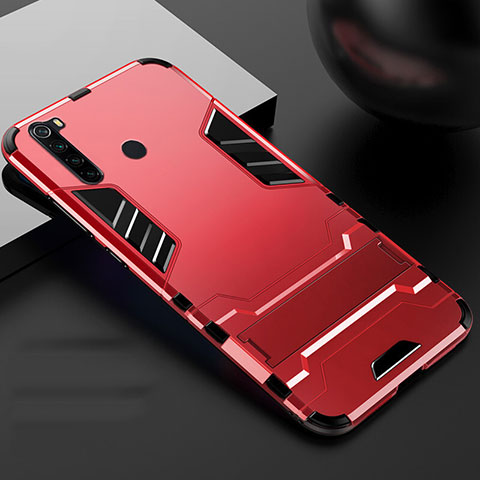 Custodia Silicone e Plastica Opaca Cover con Supporto R02 per Xiaomi Redmi Note 8 (2021) Rosso