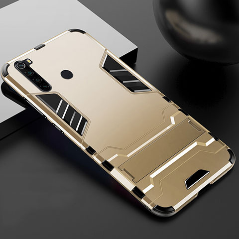 Custodia Silicone e Plastica Opaca Cover con Supporto R02 per Xiaomi Redmi Note 8 Oro