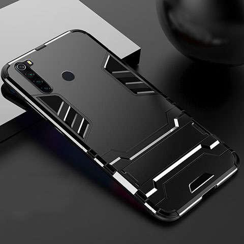 Custodia Silicone e Plastica Opaca Cover con Supporto R02 per Xiaomi Redmi Note 8T Nero