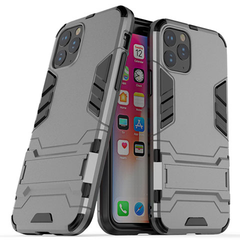 Custodia Silicone e Plastica Opaca Cover con Supporto R03 per Apple iPhone 11 Pro Grigio