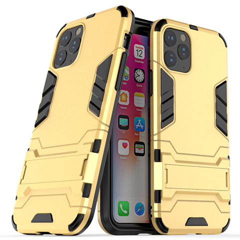 Custodia Silicone e Plastica Opaca Cover con Supporto R03 per Apple iPhone 11 Pro Oro