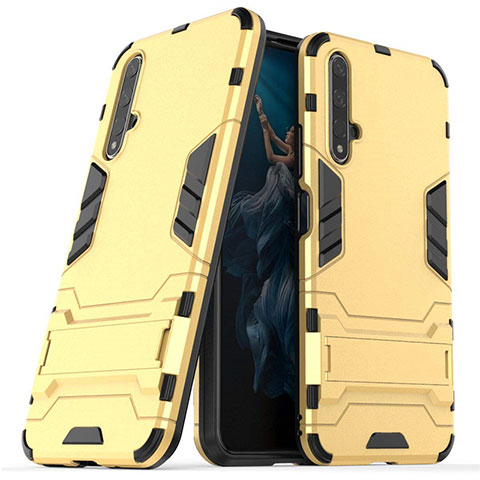 Custodia Silicone e Plastica Opaca Cover con Supporto R03 per Huawei Honor 20S Oro