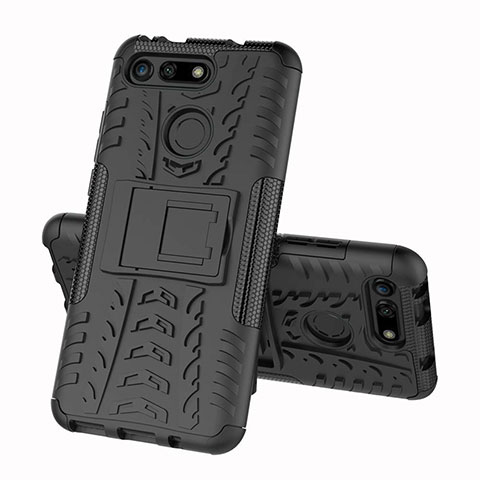 Custodia Silicone e Plastica Opaca Cover con Supporto R03 per Huawei Honor V20 Nero