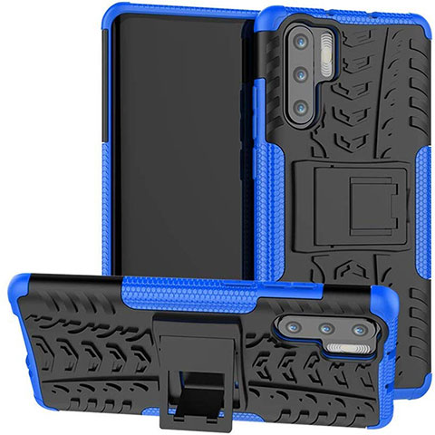 Custodia Silicone e Plastica Opaca Cover con Supporto R03 per Huawei P30 Pro Blu