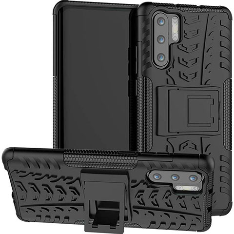 Custodia Silicone e Plastica Opaca Cover con Supporto R03 per Huawei P30 Pro Nero