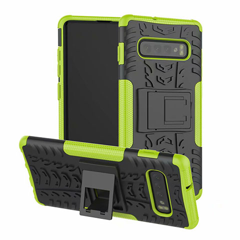 Custodia Silicone e Plastica Opaca Cover con Supporto R03 per Samsung Galaxy S10 Plus Verde