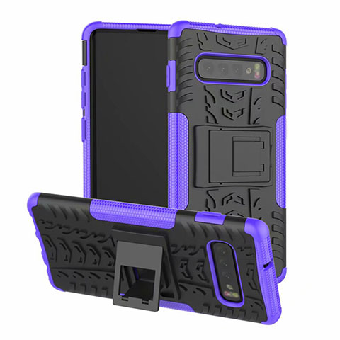 Custodia Silicone e Plastica Opaca Cover con Supporto R03 per Samsung Galaxy S10 Viola