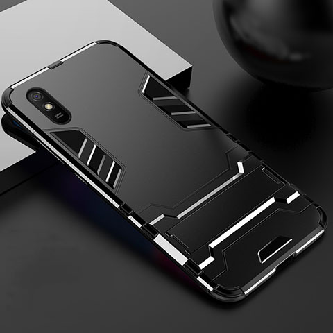 Custodia Silicone e Plastica Opaca Cover con Supporto R03 per Xiaomi Redmi 9AT Nero
