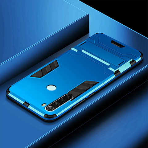 Custodia Silicone e Plastica Opaca Cover con Supporto R03 per Xiaomi Redmi Note 8 Cielo Blu