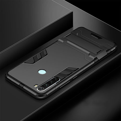 Custodia Silicone e Plastica Opaca Cover con Supporto R03 per Xiaomi Redmi Note 8 Nero
