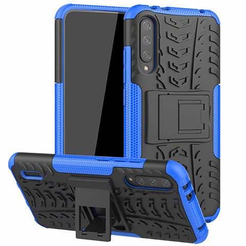 Custodia Silicone e Plastica Opaca Cover con Supporto R04 per Xiaomi Mi A3 Blu