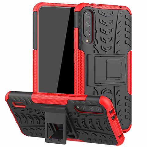 Custodia Silicone e Plastica Opaca Cover con Supporto R04 per Xiaomi Mi A3 Rosso
