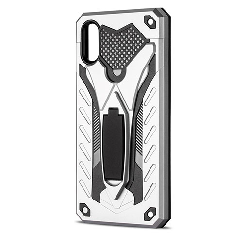 Custodia Silicone e Plastica Opaca Cover con Supporto R04 per Xiaomi Redmi 9A Argento