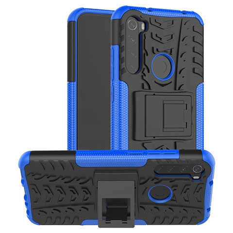 Custodia Silicone e Plastica Opaca Cover con Supporto R06 per Xiaomi Redmi Note 8 (2021) Blu