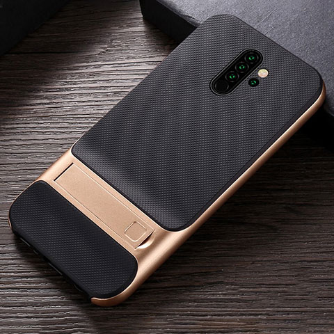 Custodia Silicone e Plastica Opaca Cover con Supporto R06 per Xiaomi Redmi Note 8 Pro Oro