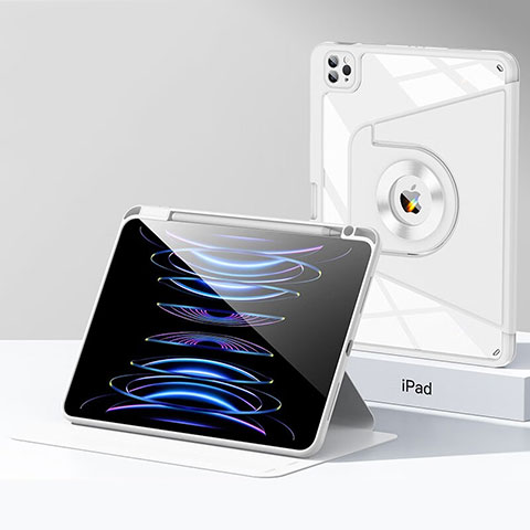 Custodia Silicone e Plastica Opaca Cover con Supporto S01 per Apple iPad Pro 12.9 (2020) Bianco