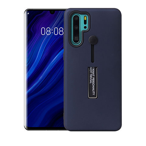 Custodia Silicone e Plastica Opaca Cover con Supporto T01 per Huawei P30 Pro Blu