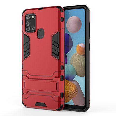 Custodia Silicone e Plastica Opaca Cover con Supporto T01 per Samsung Galaxy A21s Rosso